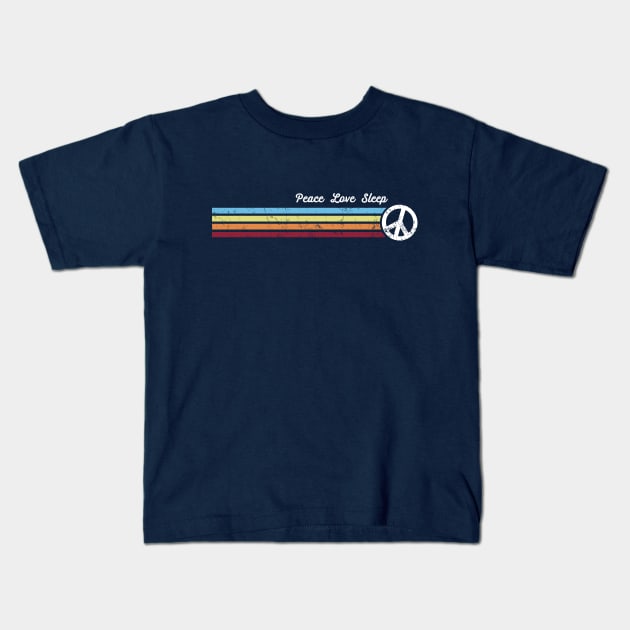 Retro Stripes Peace Love Sleep Kids T-Shirt by Jitterfly